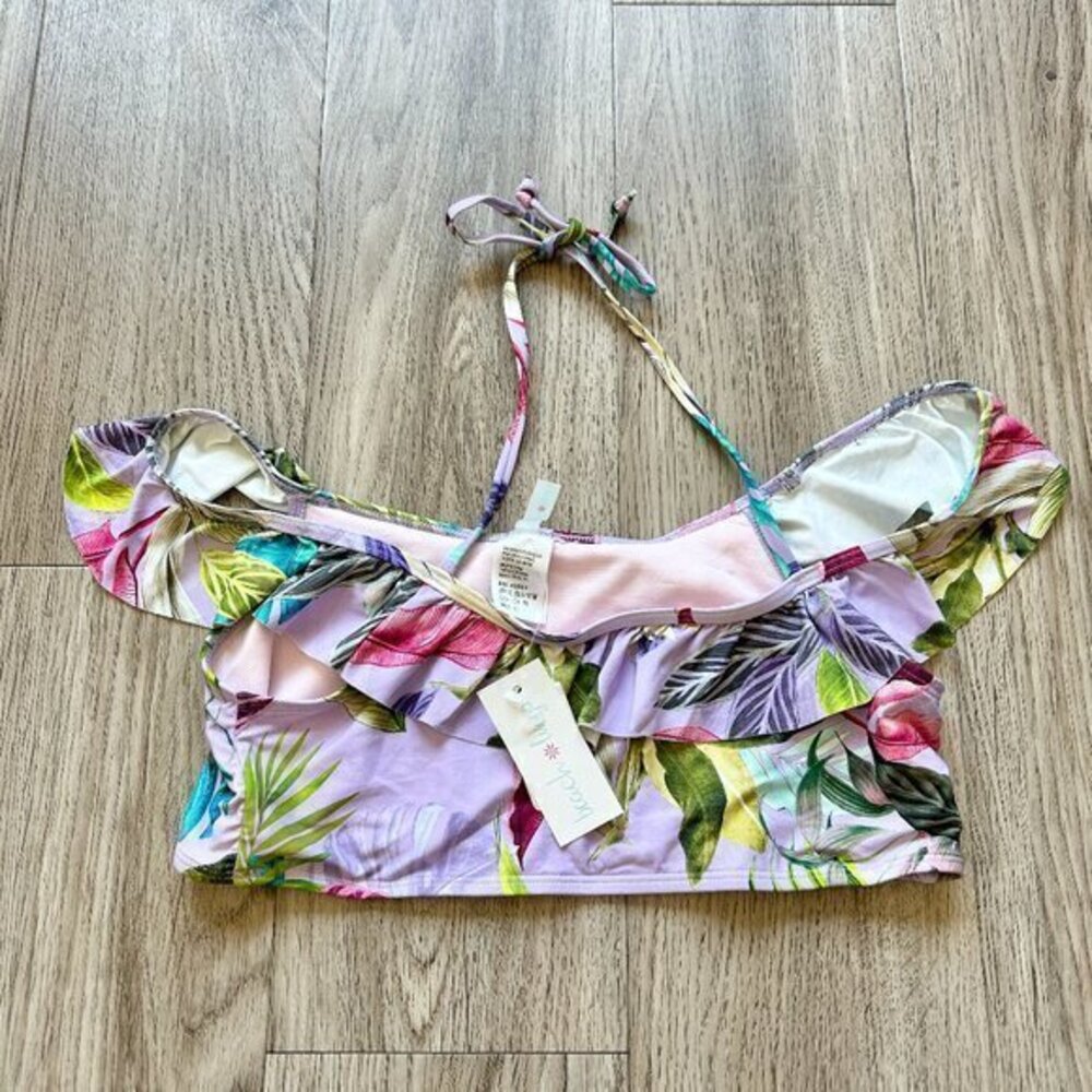 Beach Lingo Girl's Purple Palm Print Floral Off the Shoulder Bikini Top 16 NWT